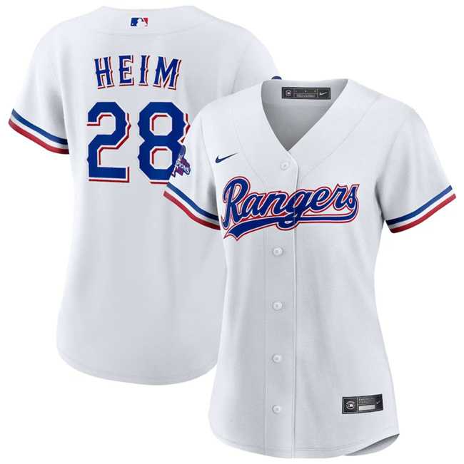 Women%27s Texas Rangers #28 Jonah Heim White 2023 World Series Champions Stitched Jersey(Run Small) Dzhi